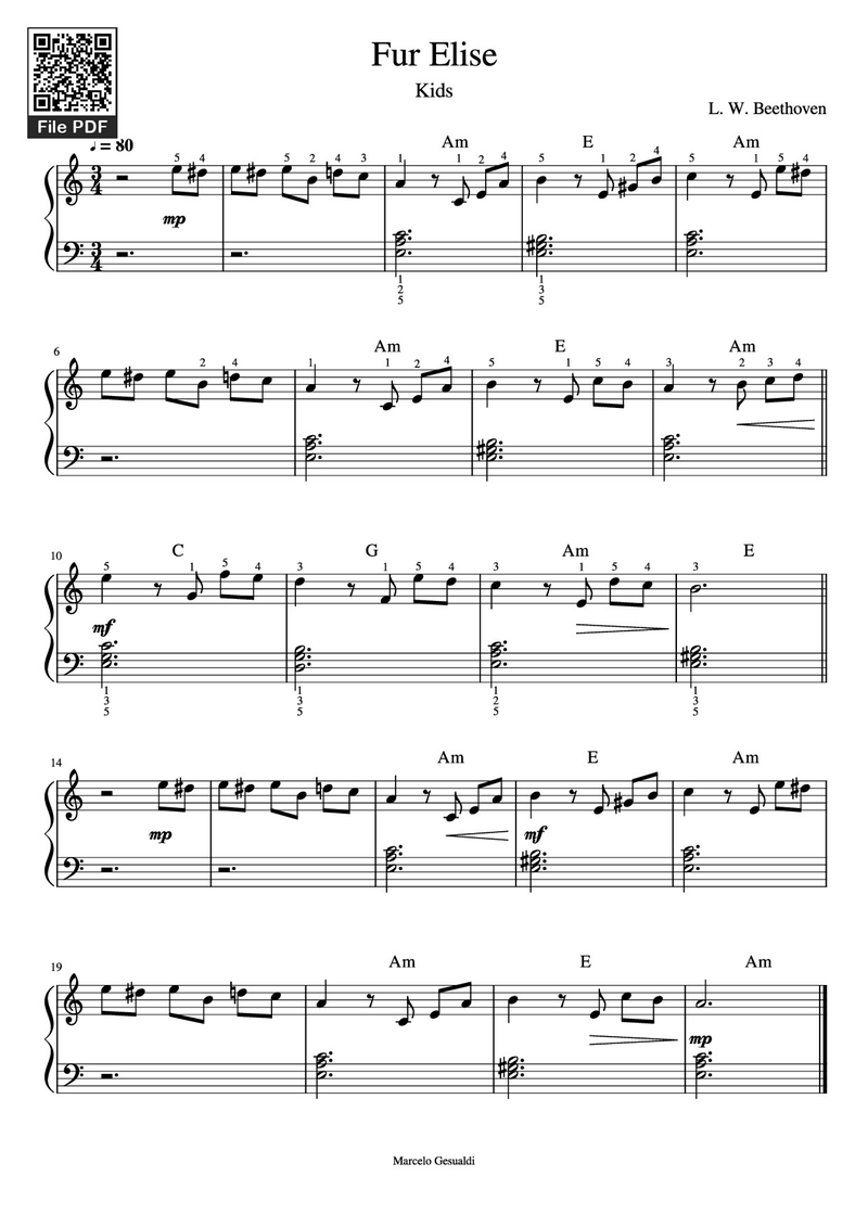 Für Elise Piano Piano Sheet Music Page 1 Free PDF
