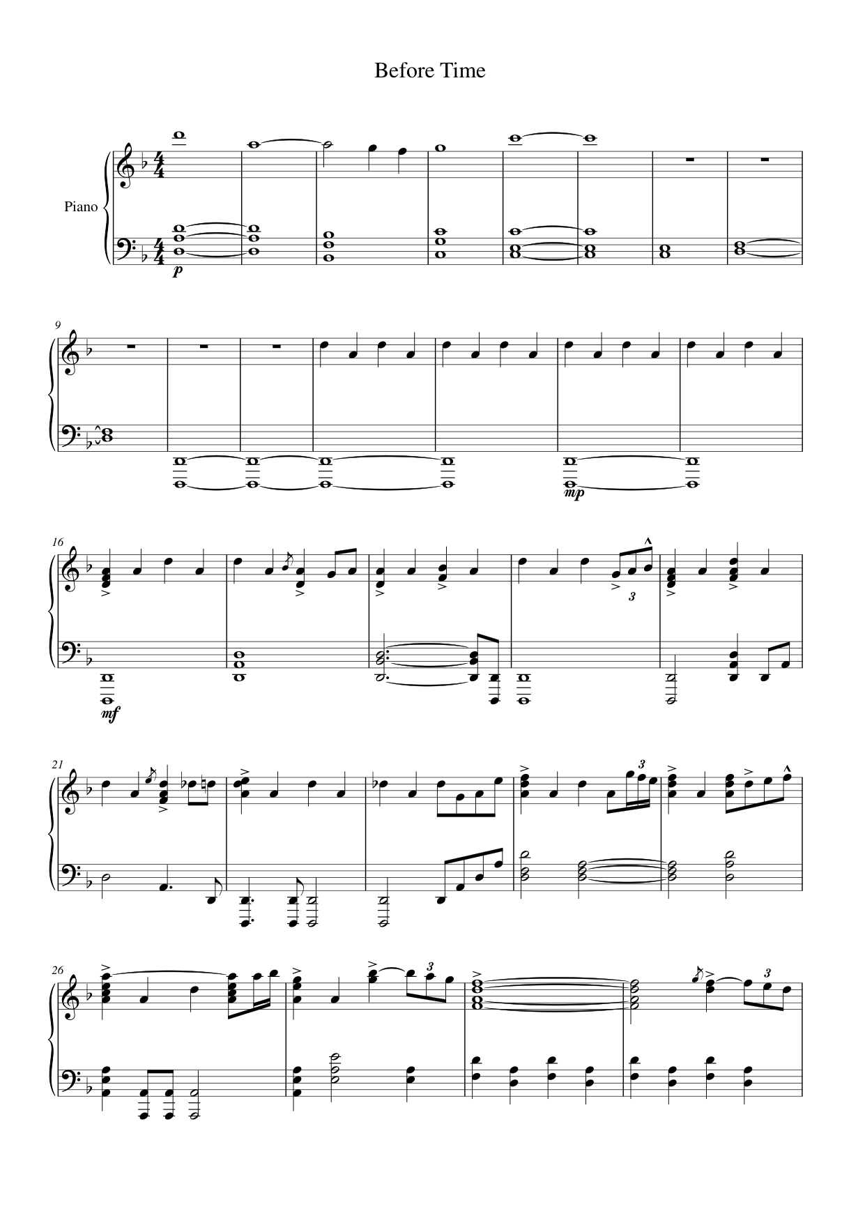 Before Time Piano Sheet Music Page 1 Free PDF