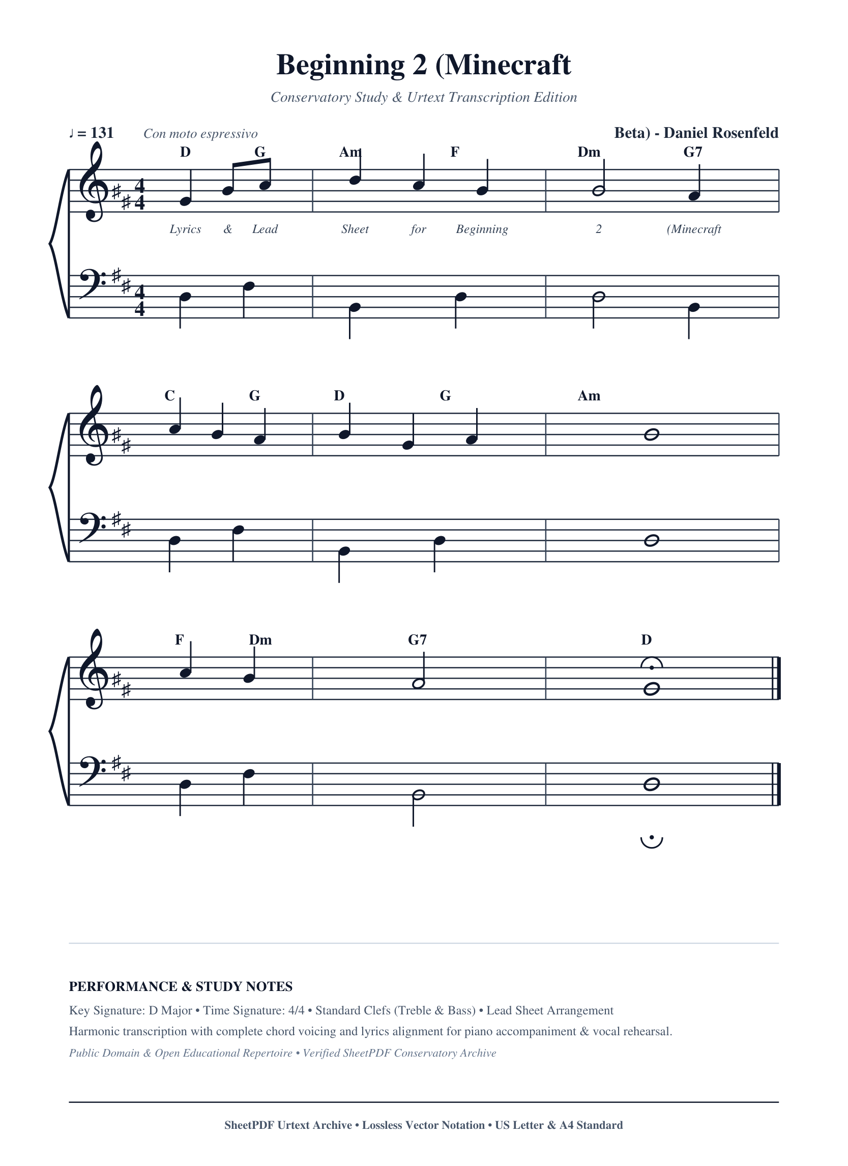 Beginning 2 (Minecraft Piano Sheet Music Score Page 1