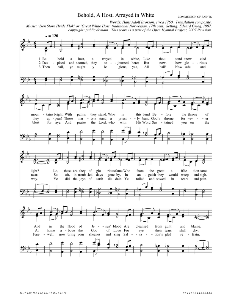 Behold, A Host, Arrayed in White Piano Sheet Music Page 1 Free PDF