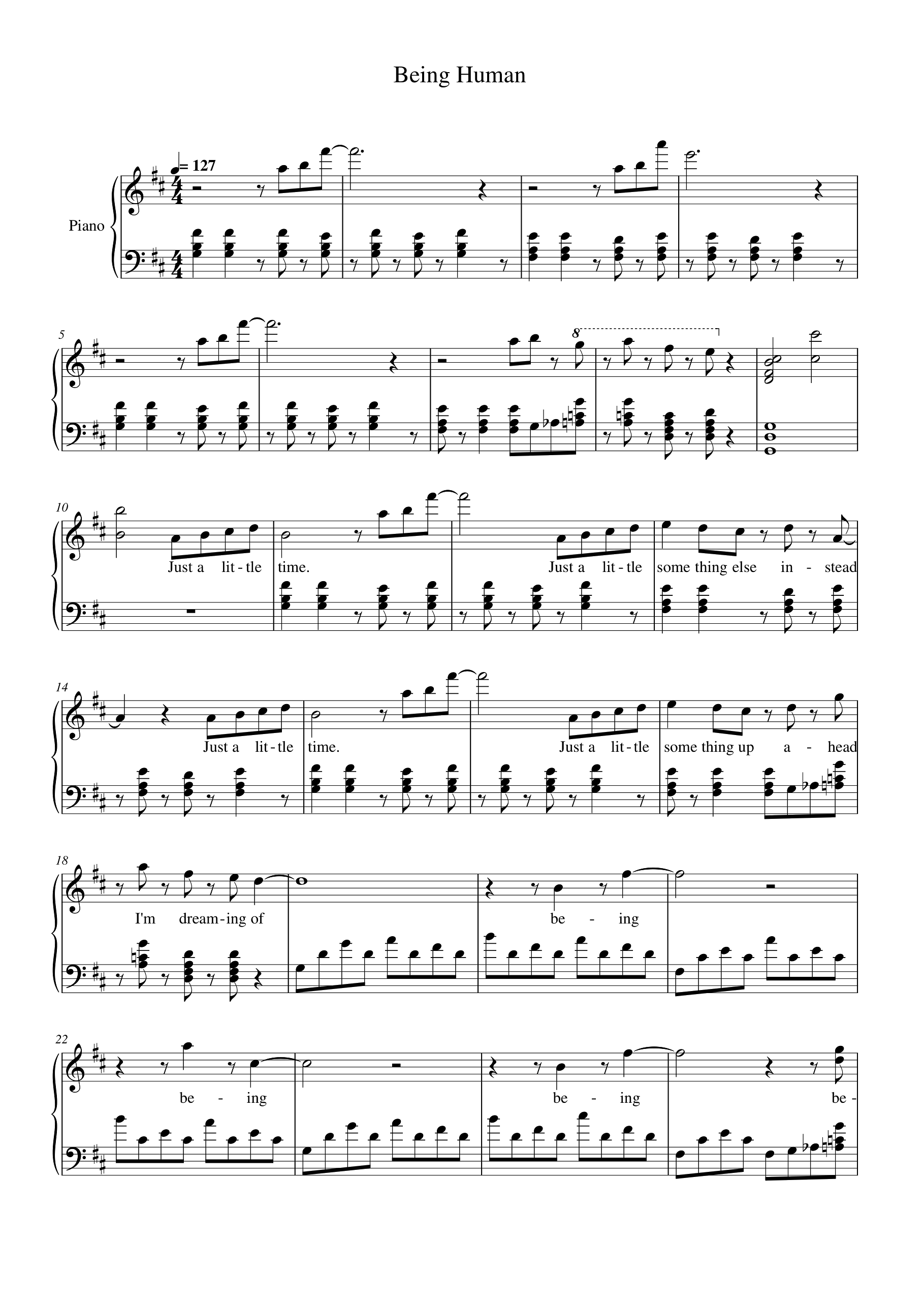 Being Human Piano Sheet Music Score Preview