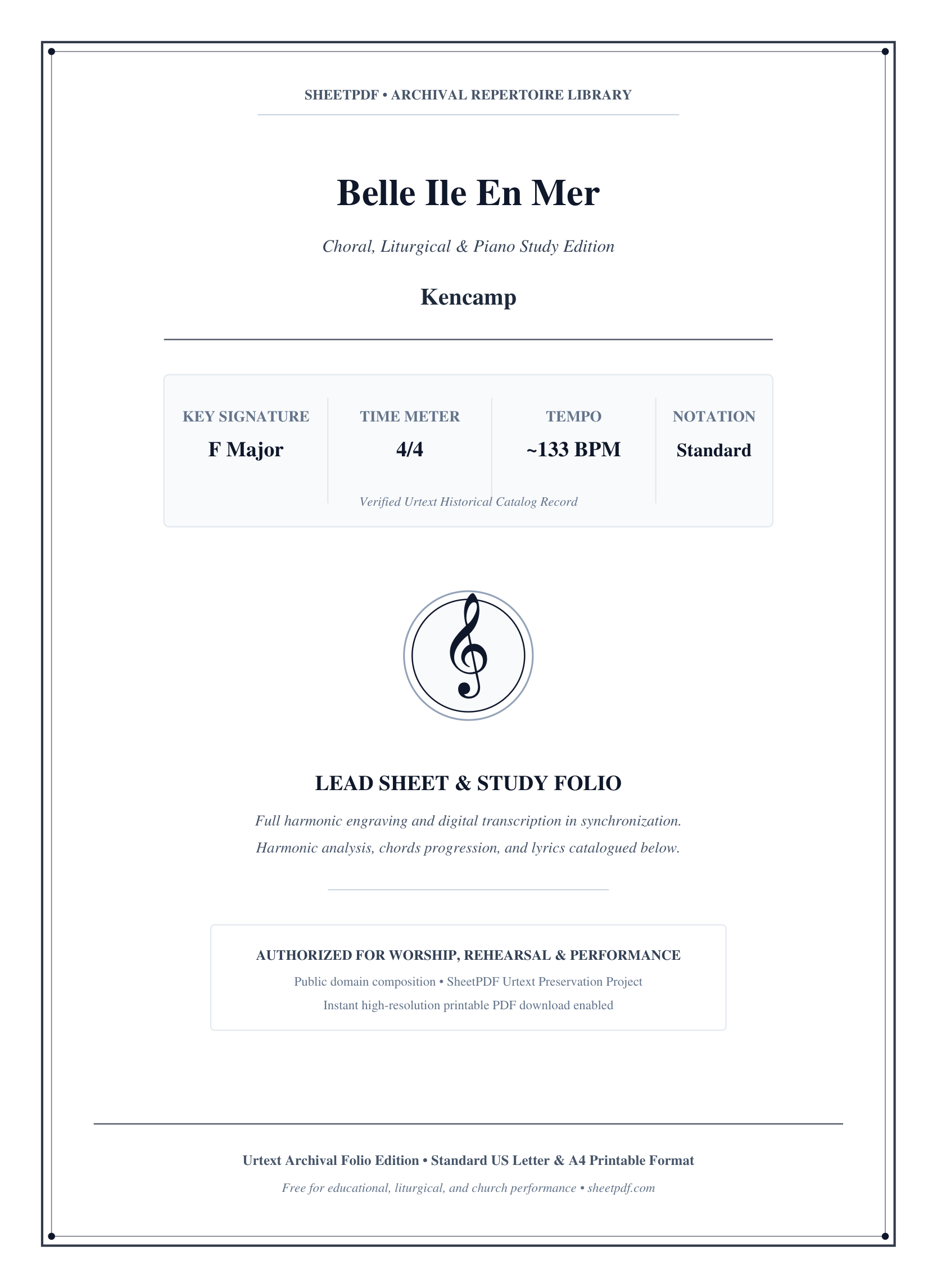 Belle Ile En Mer Piano Sheet Music Score Page 1