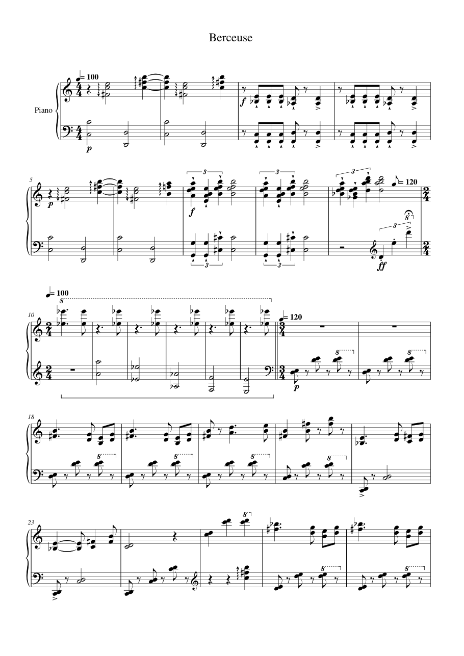 Berceuse Piano Sheet Music Page 1 Free PDF