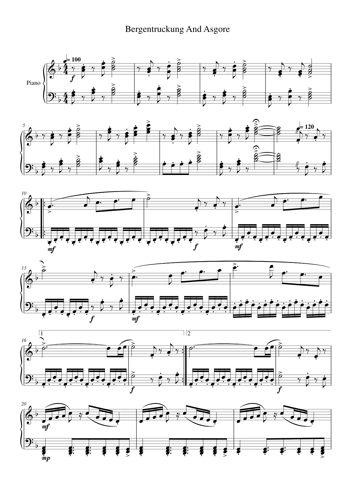 Bergentruckung And Asgore Piano Sheet Music Page 1 Free PDF