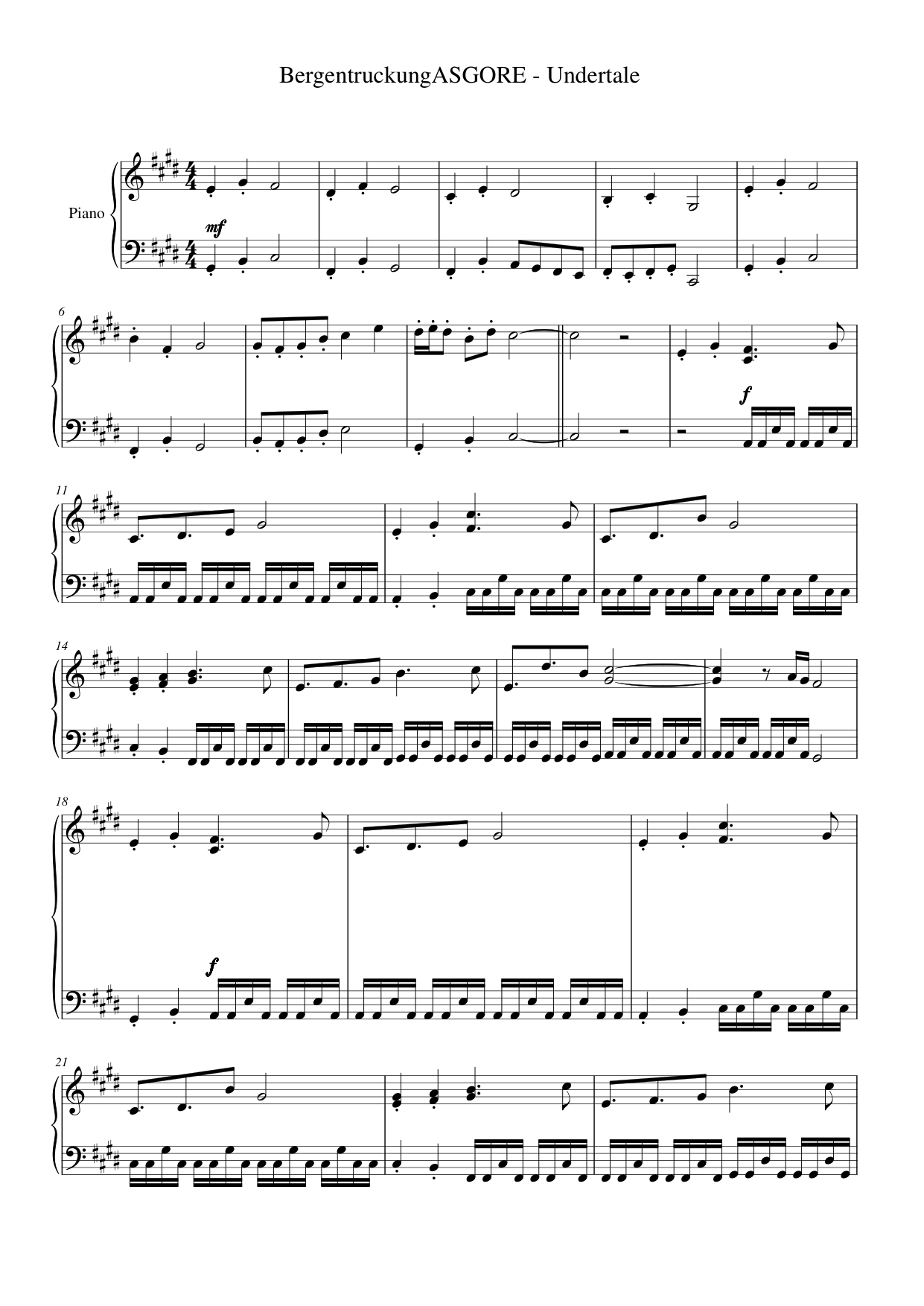 BergentruckungASGORE Piano Sheet Music Score Page 1