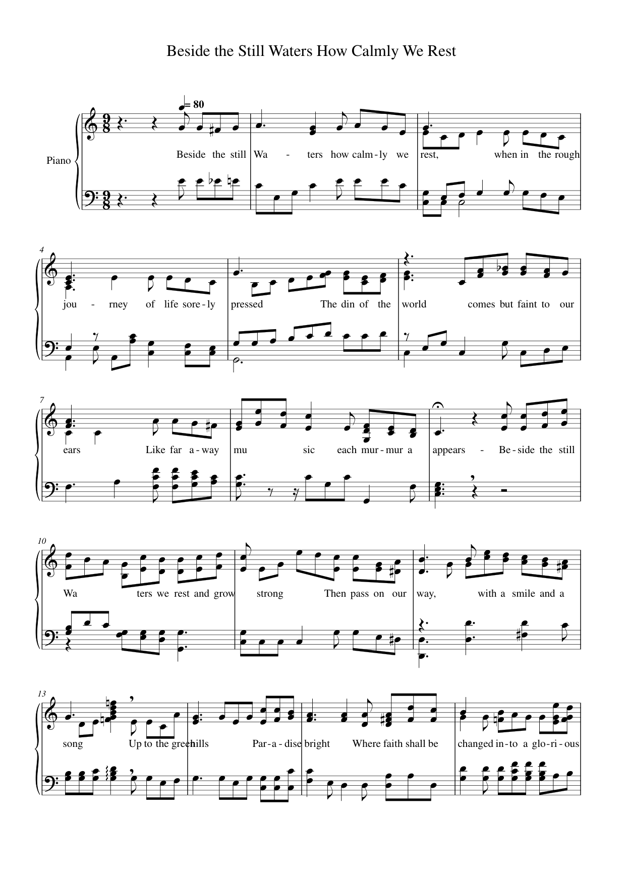 Beside the Still Waters How Calmly We Rest Piano Sheet Music Page 1 Free PDF