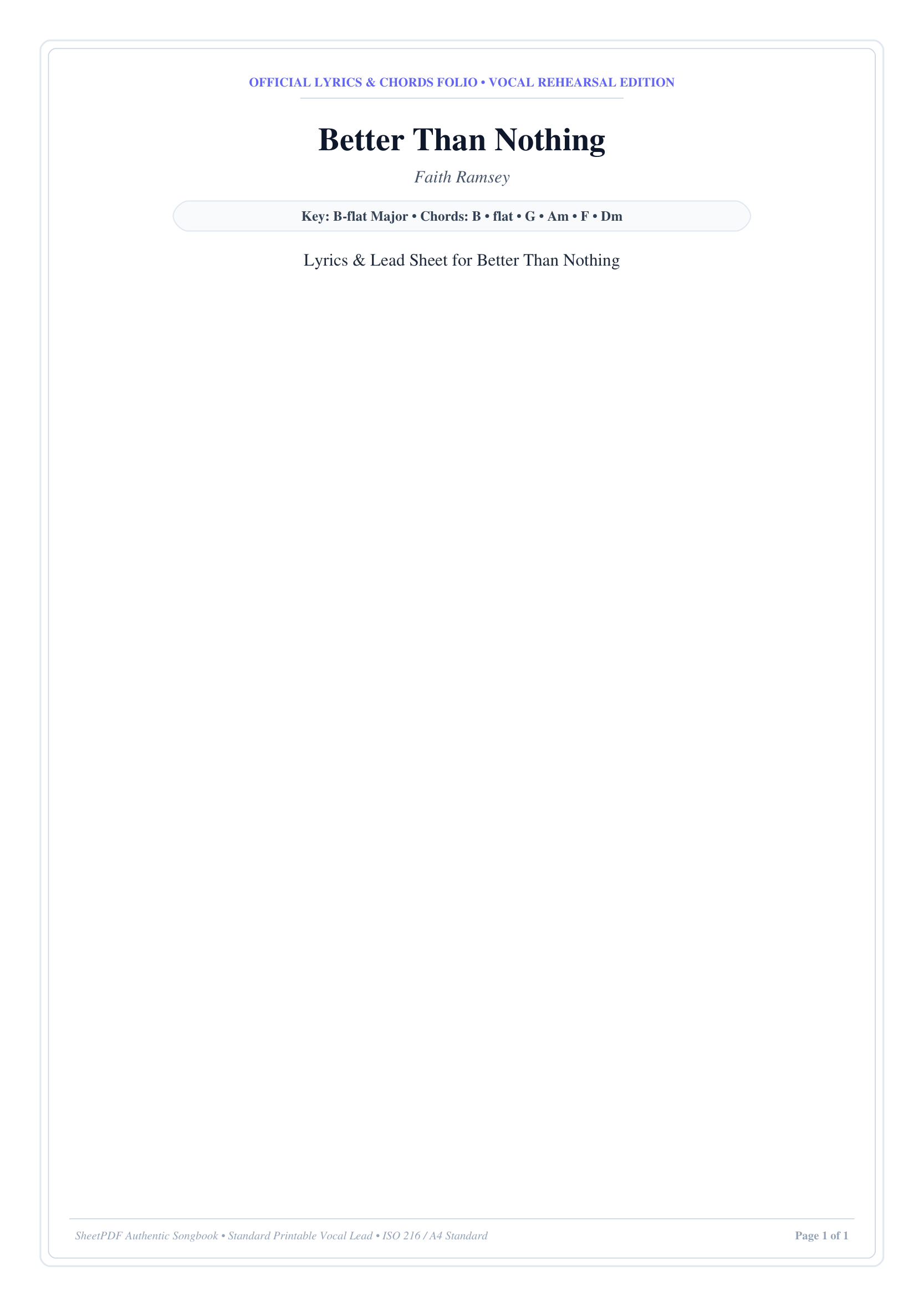 Better Than Nothing Piano Sheet Music Page 1 Free PDF