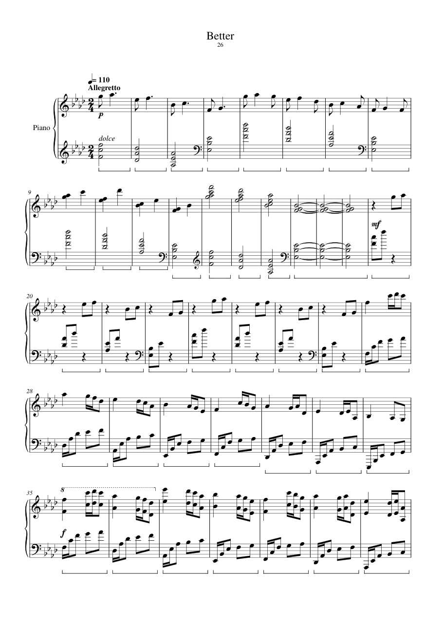 Better Piano Sheet Music Score Page 1
