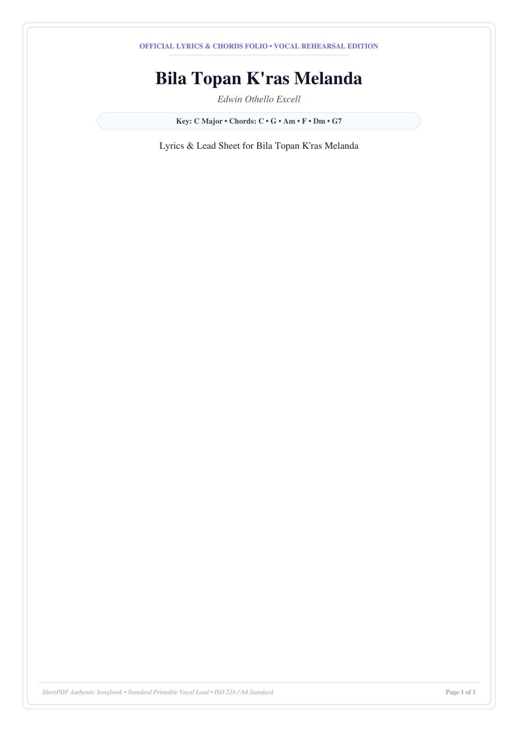 Bila Topan K'ras Melanda Lyrics & Chords Folio