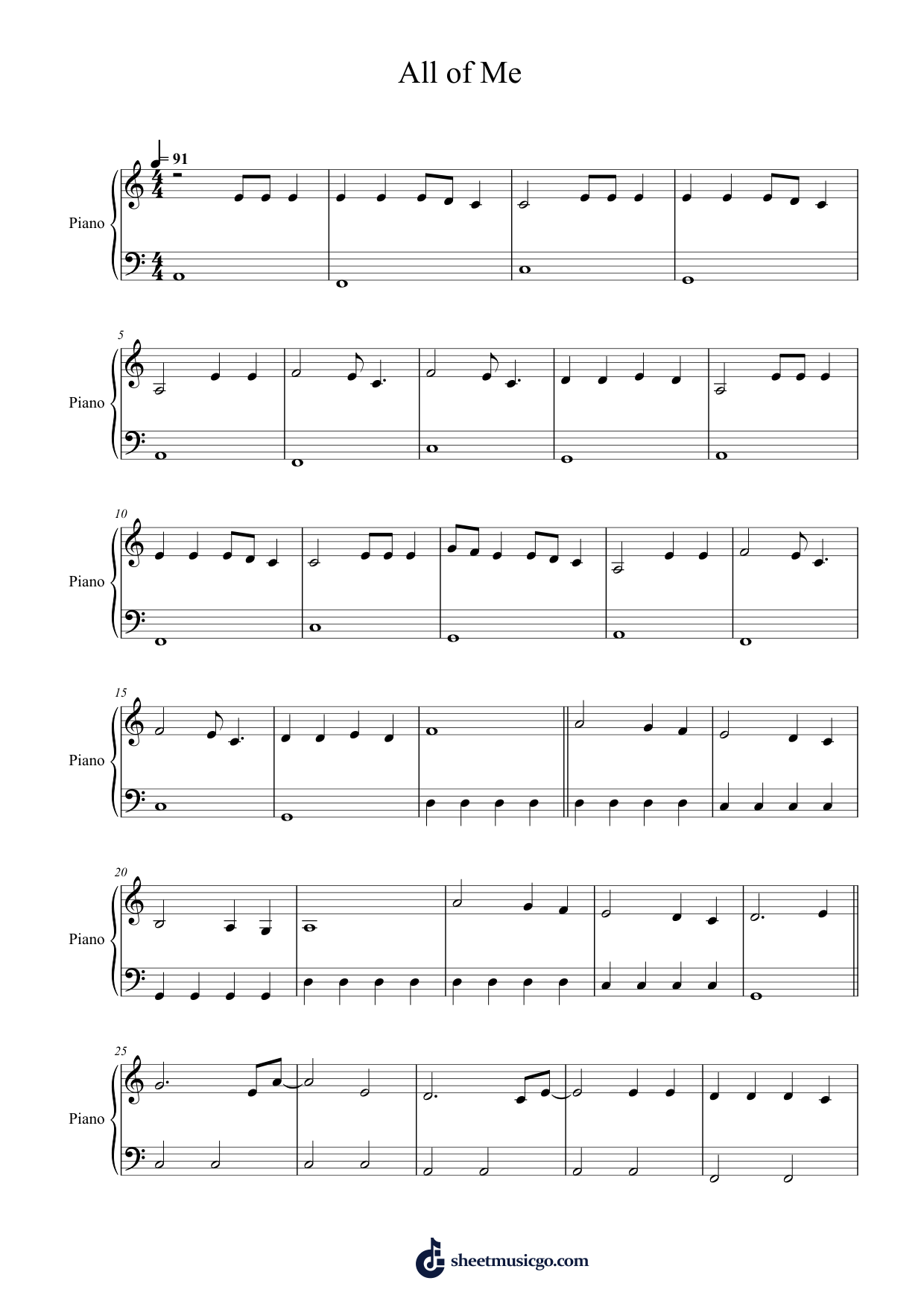 All of Me Piano Sheet Music Page 1 Free PDF