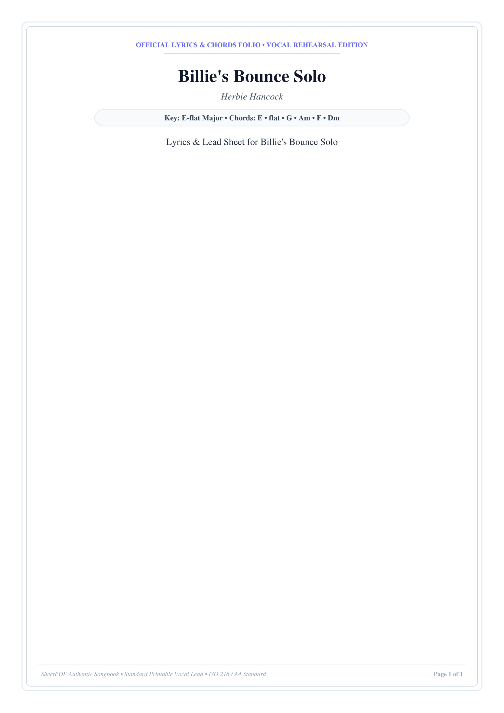 Billie's Bounce Solo Piano Sheet Music Page 1 Free PDF