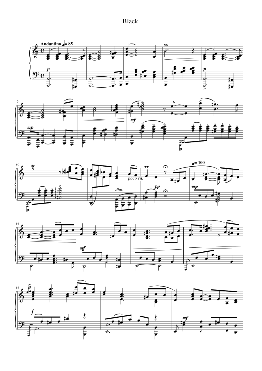 Black Piano Sheet Music Score Page 1