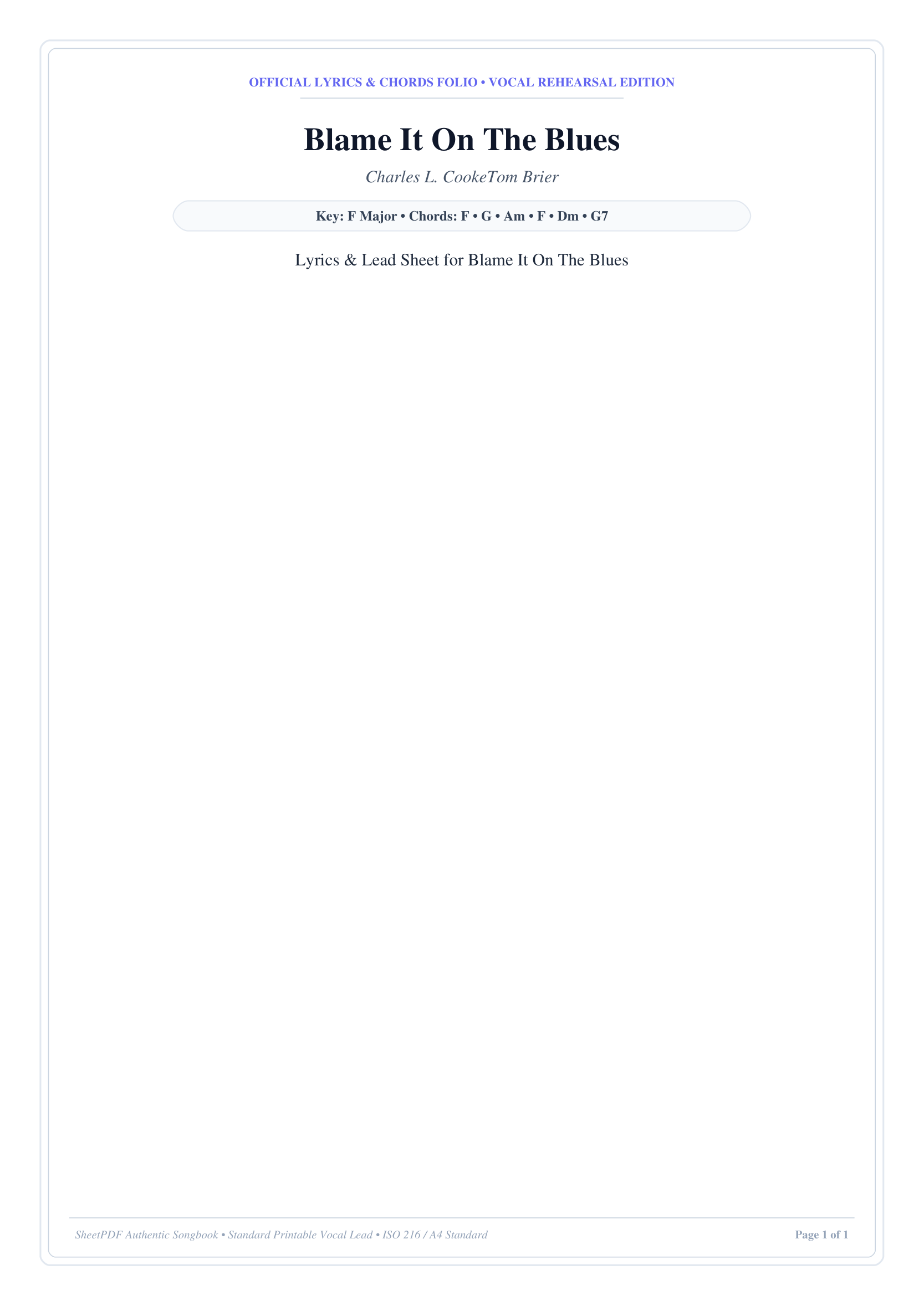 Blame It On The Blues Piano Sheet Music Page 1 Free PDF