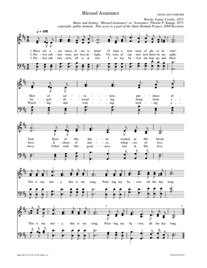 Blessed Assurance, Jesus Is Mine Piano Sheet Music Score Preview