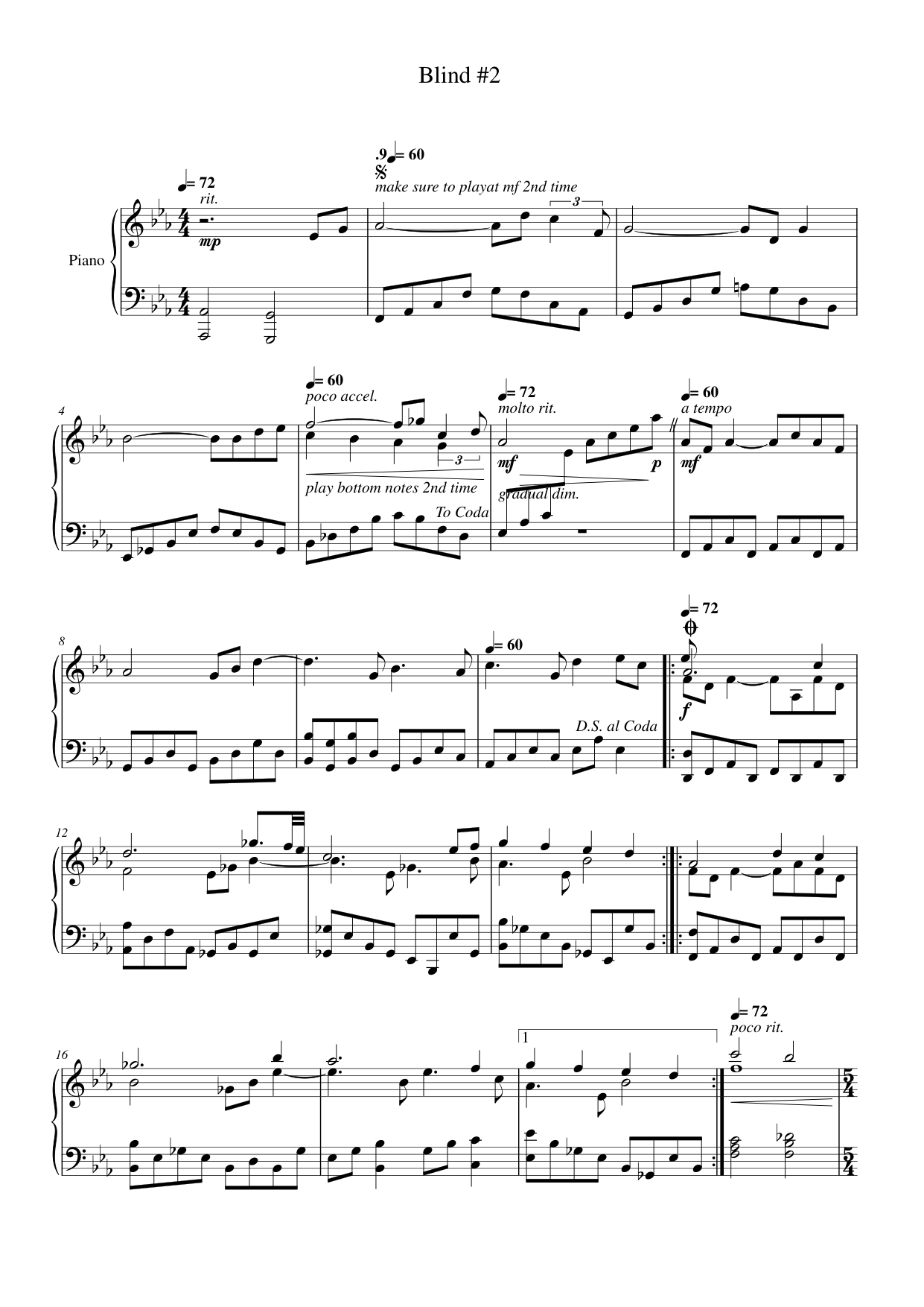 Blind #2 Piano Sheet Music Score Page 1