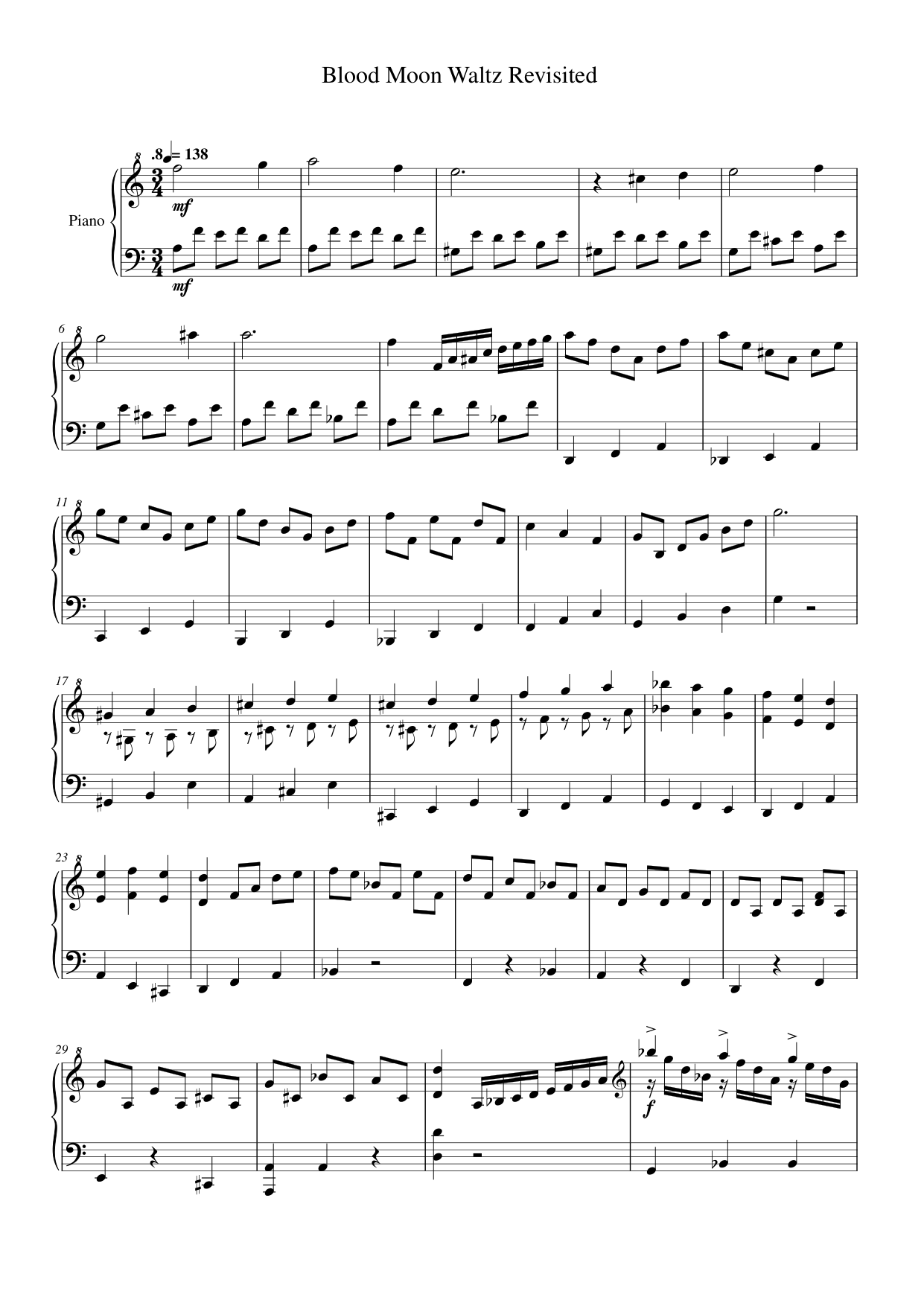 Blood Moon Waltz Revisited Piano Sheet Music Score Page 1