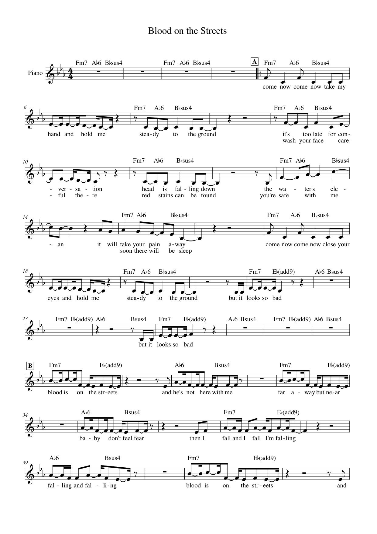 Blood on the Streets Piano Sheet Music Page 1 Free PDF