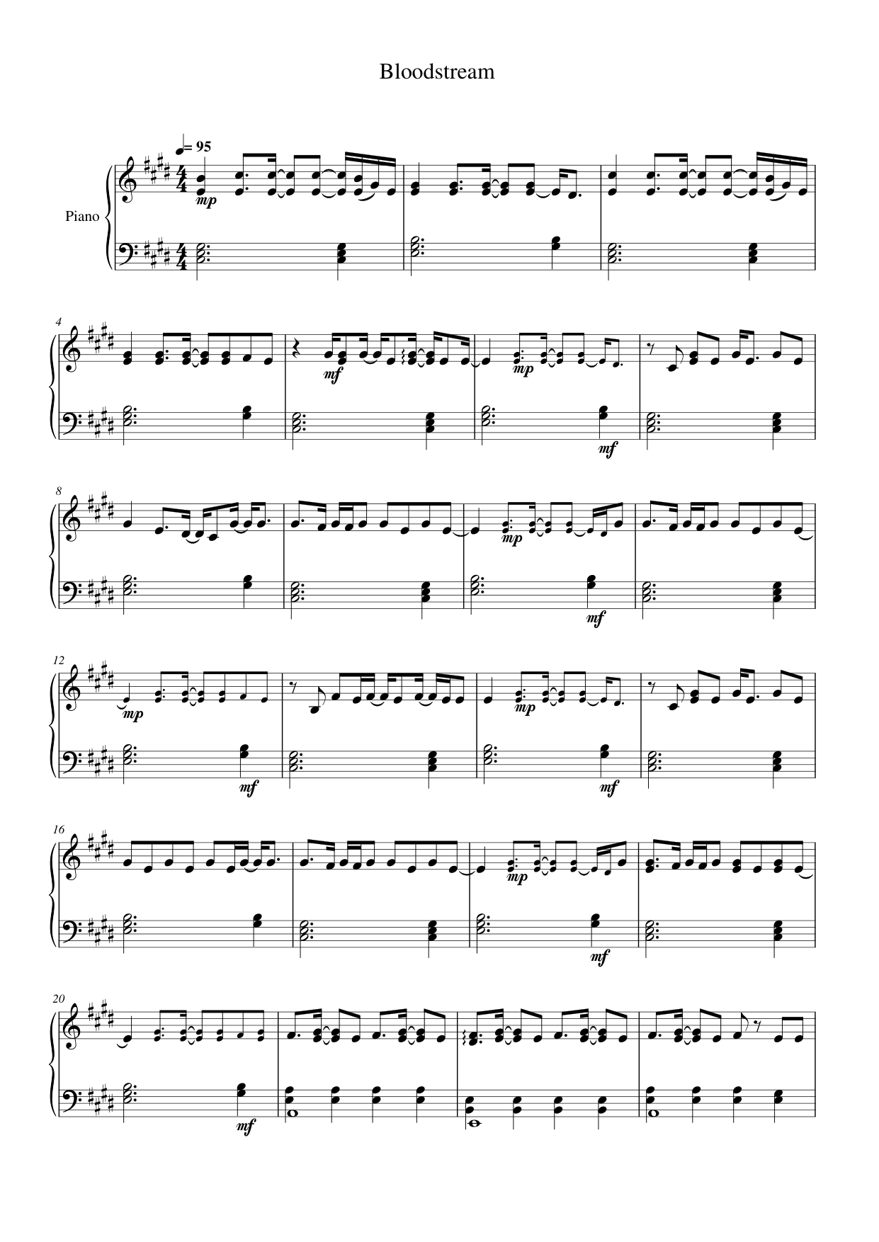 Bloodstream Piano Sheet Music Page 1 Free PDF