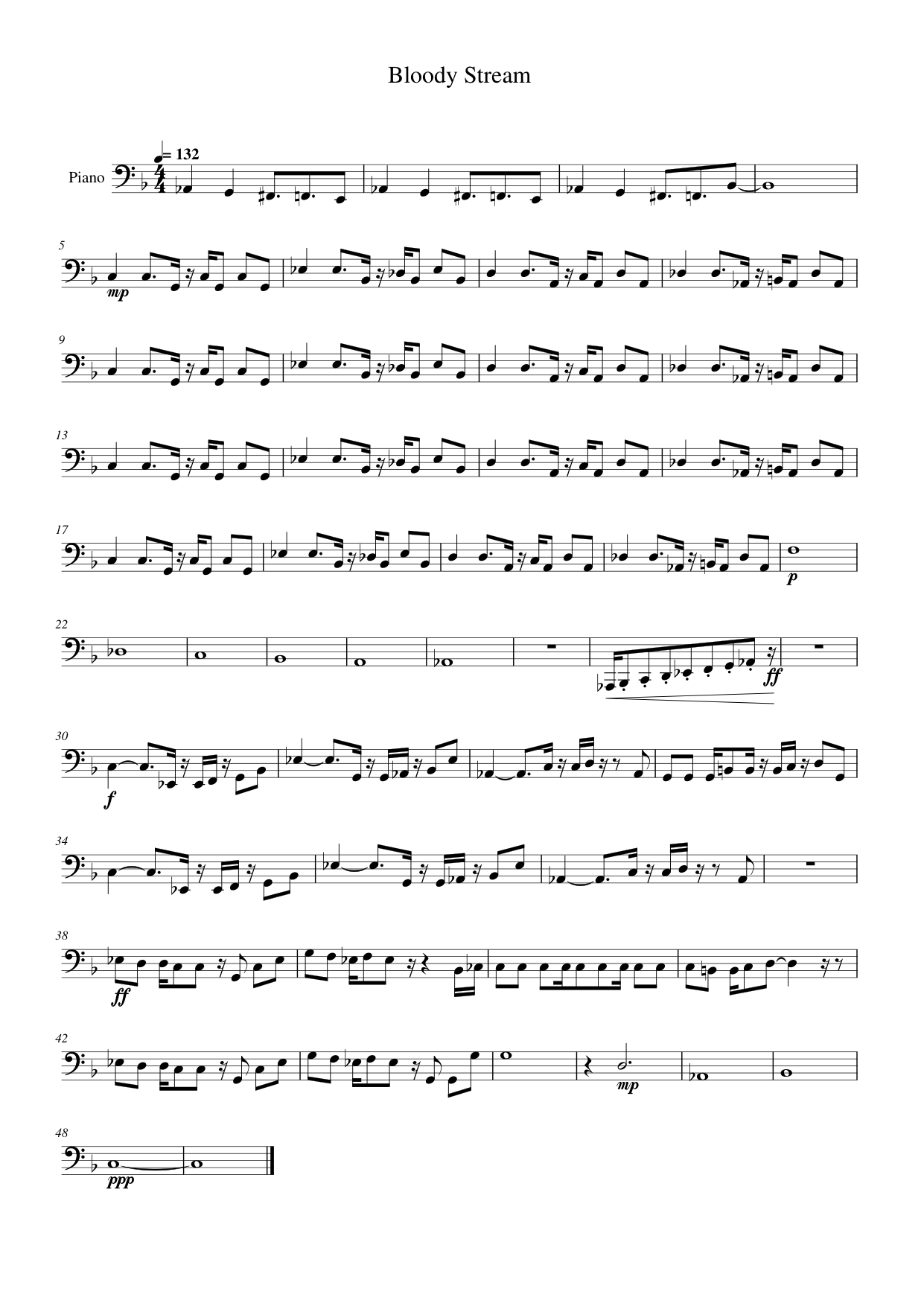 Bloody Stream Piano Sheet Music Score Page 1