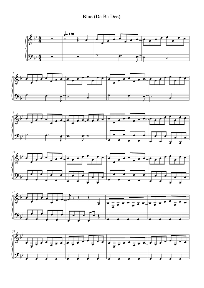 Blue (Da Ba Dee) Piano Sheet Music Page 1 Free PDF