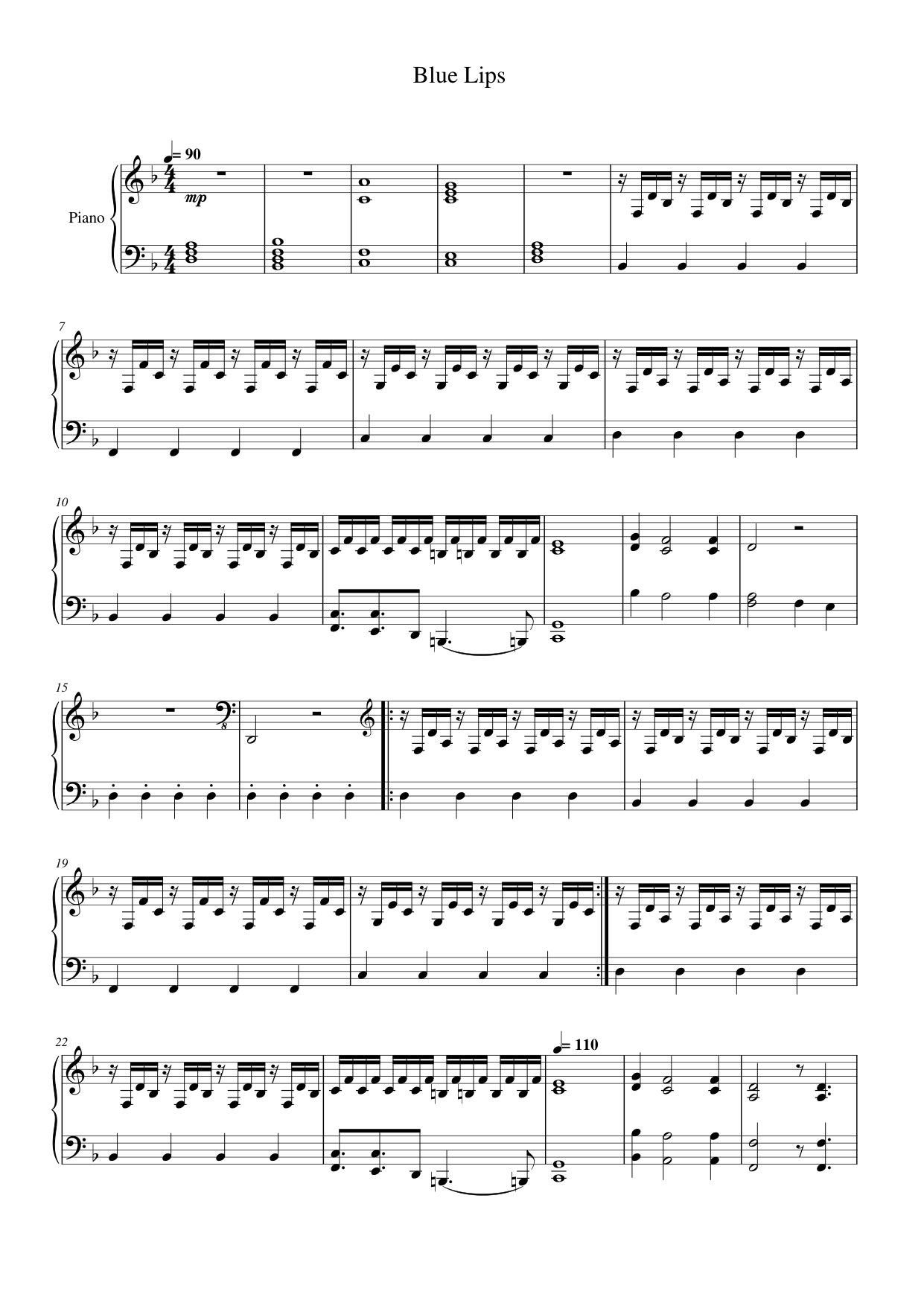 Blue Lips Piano Sheet Music Page 1 Free PDF