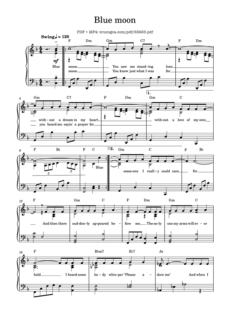 Blue Moon Piano Sheet Music Page 1 Free PDF