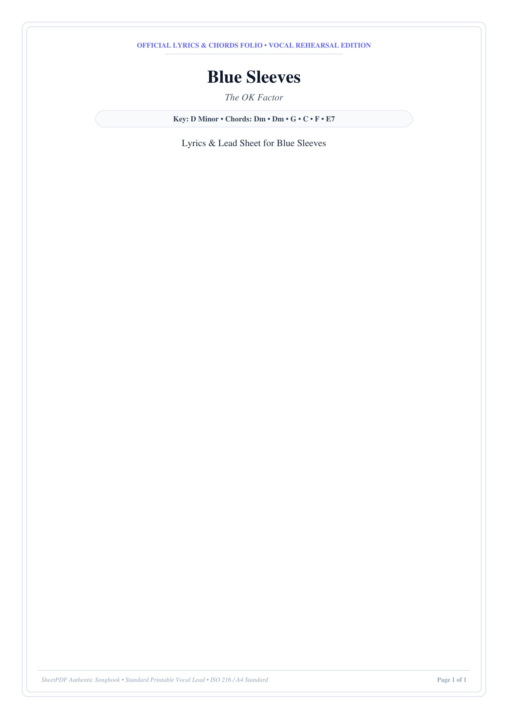Blue Sleeves Piano Sheet Music Page 1 Free PDF