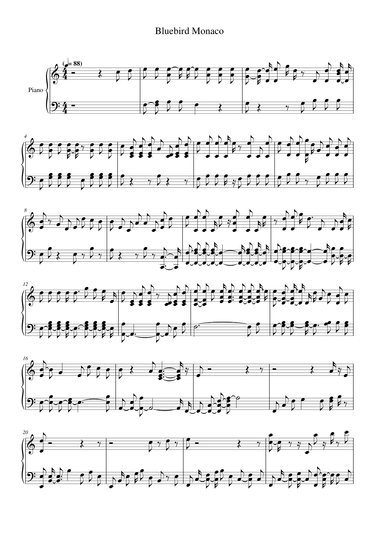 Bluebird Monaco Piano Sheet Music Page 1 Free PDF