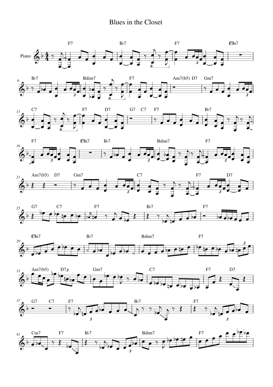 Blues in the Closet Piano Sheet Music Page 1 Free PDF