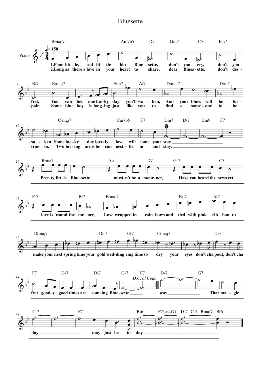 Bluesette Piano Sheet Music Page 1 Free PDF