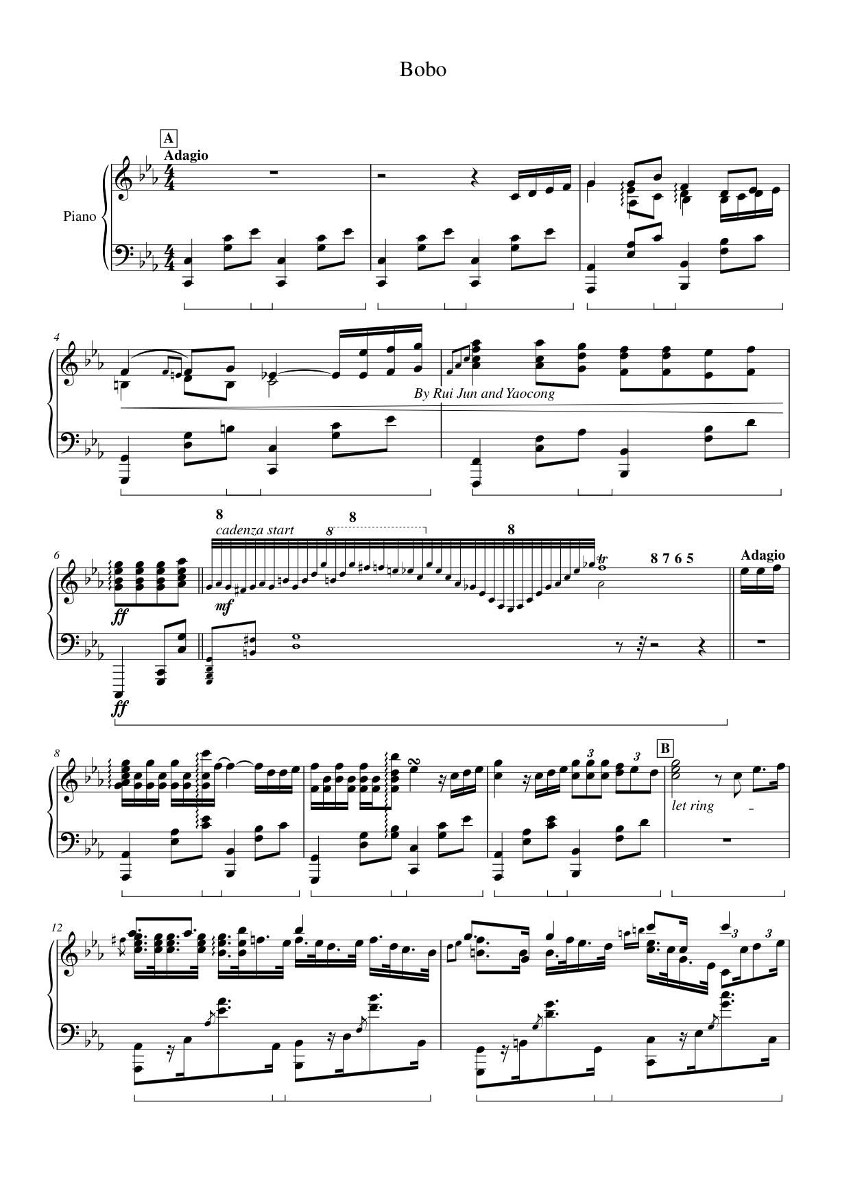 Bobo Piano Sheet Music Score Page 1