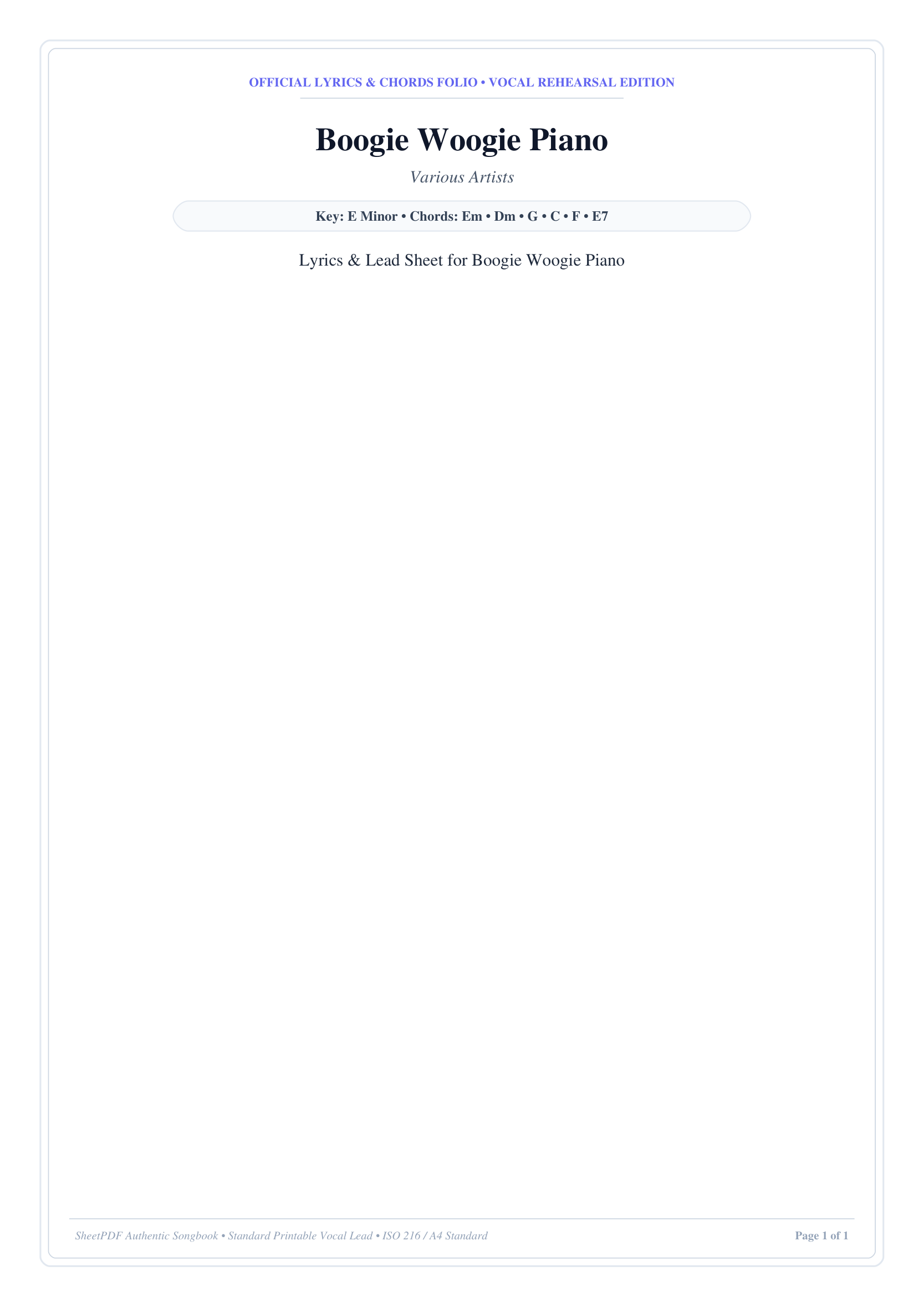 Boogie Woogie Piano Lyrics & Chords Folio