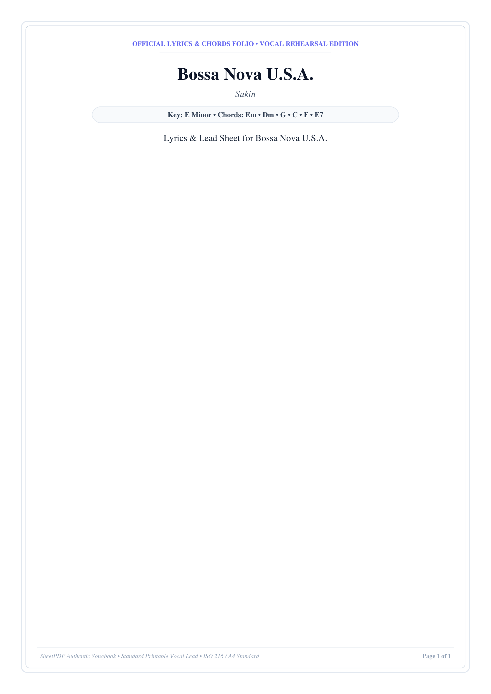Bossa Nova U.S.A. Piano Sheet Music Page 1 Free PDF