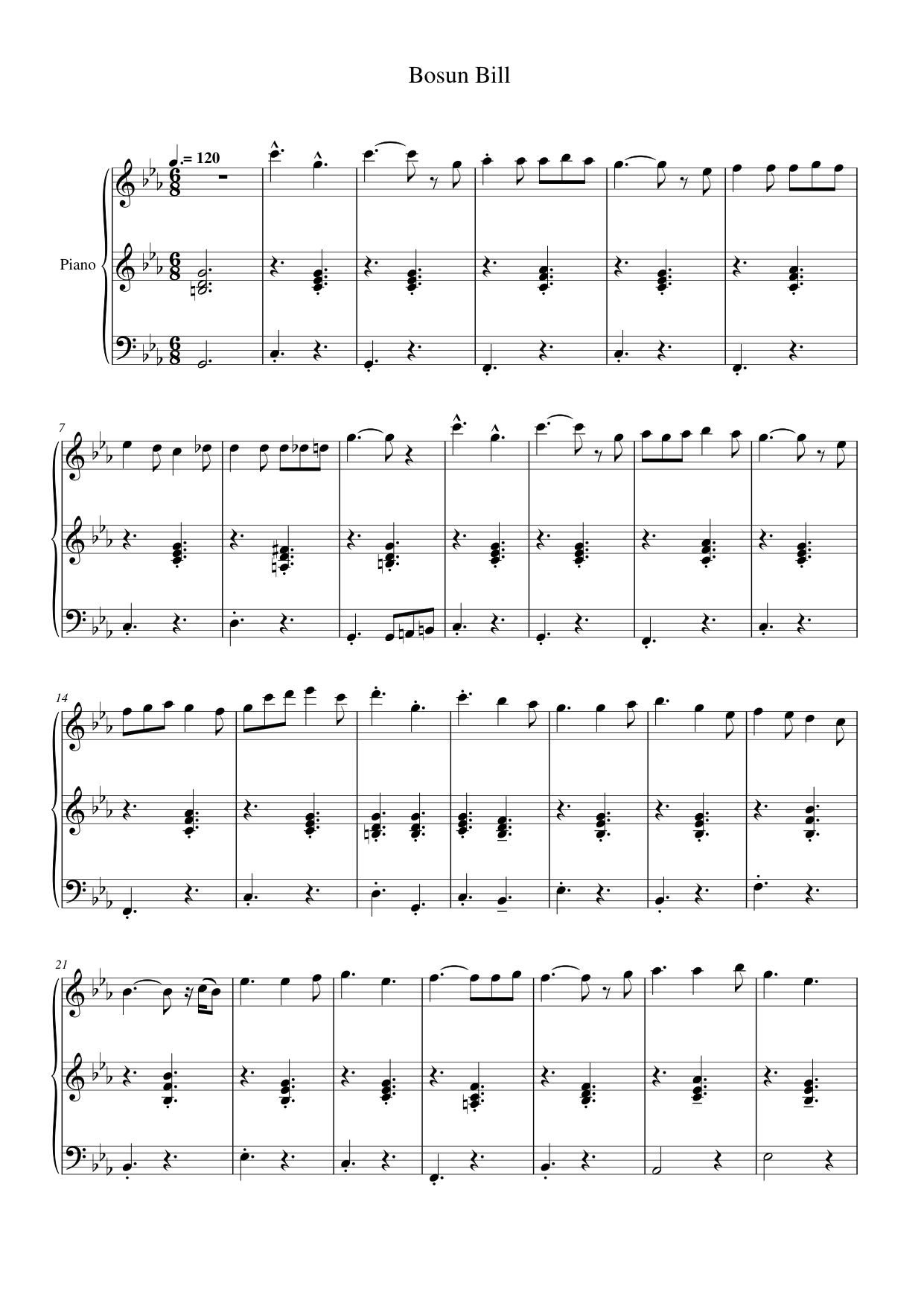 Bosun Bill Piano Sheet Music Score Page 1