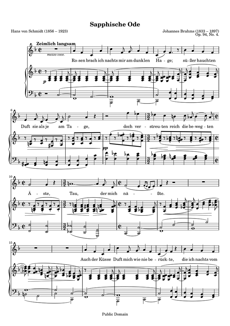 Brahms Sapphische Ode Piano Sheet Music Page 1 Free PDF