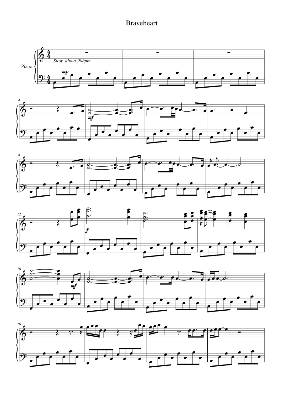 Braveheart Piano Sheet Music Page 1 Free PDF