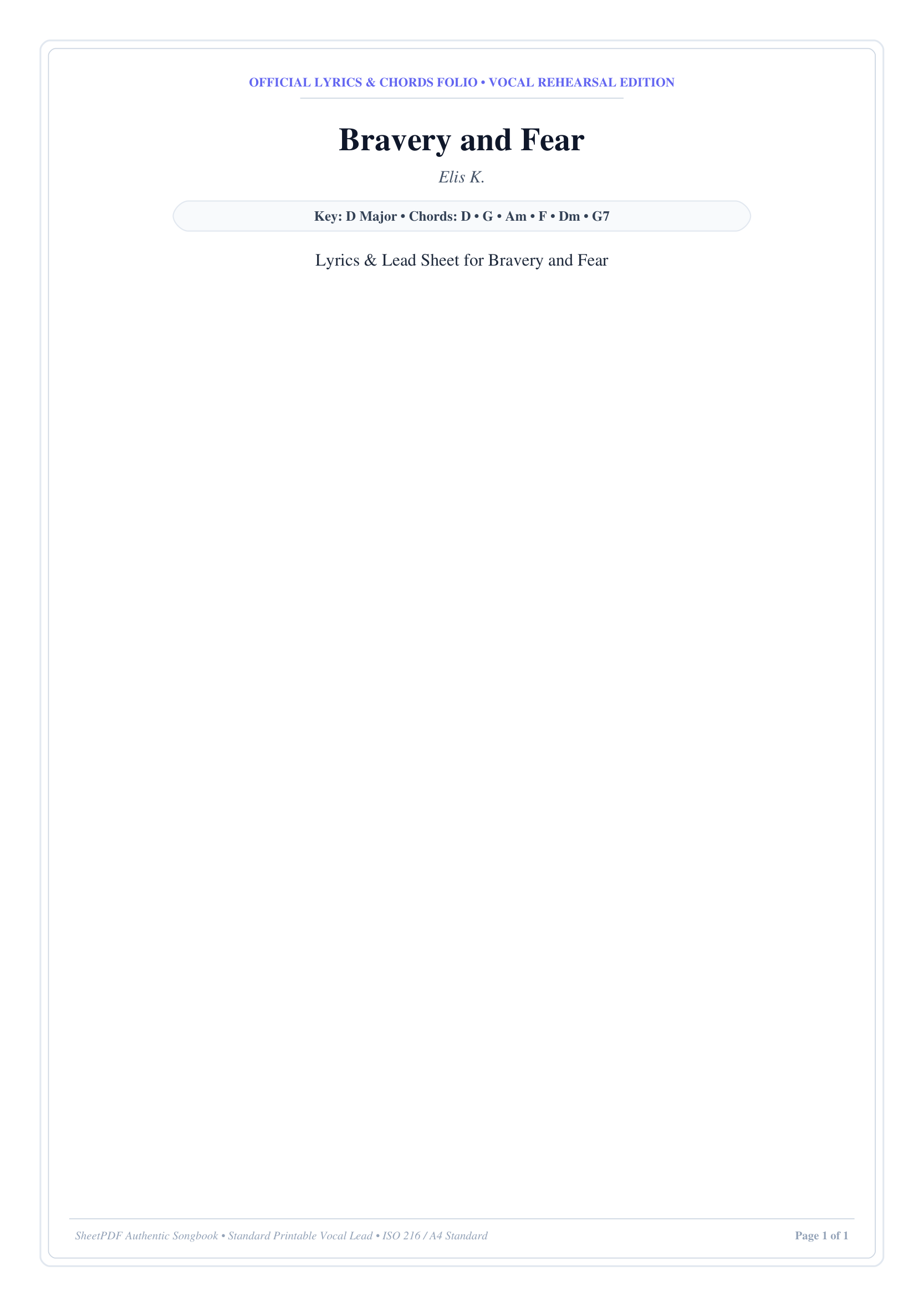 Bravery and Fear Piano Sheet Music Page 1 Free PDF