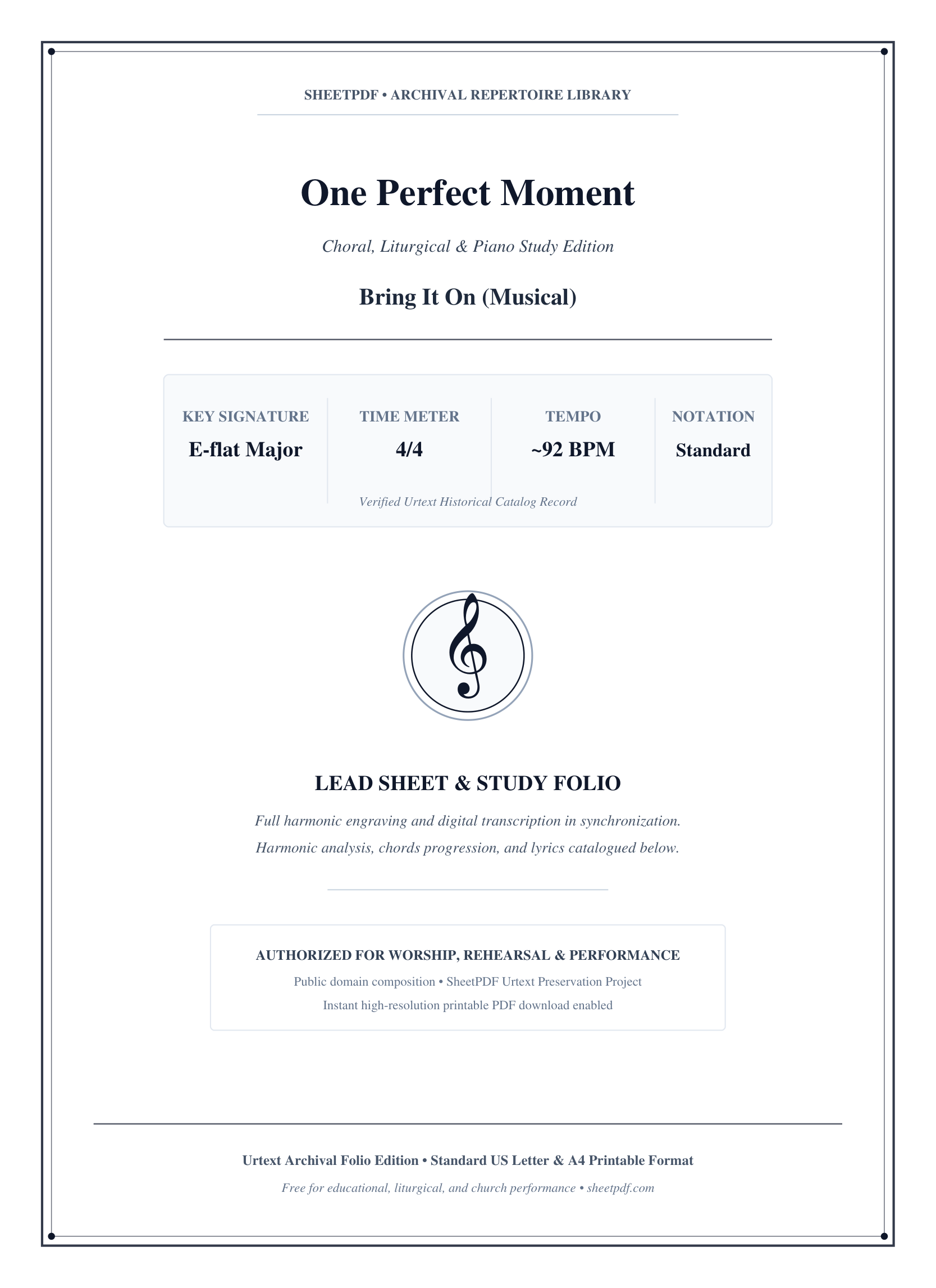One Perfect Moment Piano Sheet Music Page 1 Free PDF