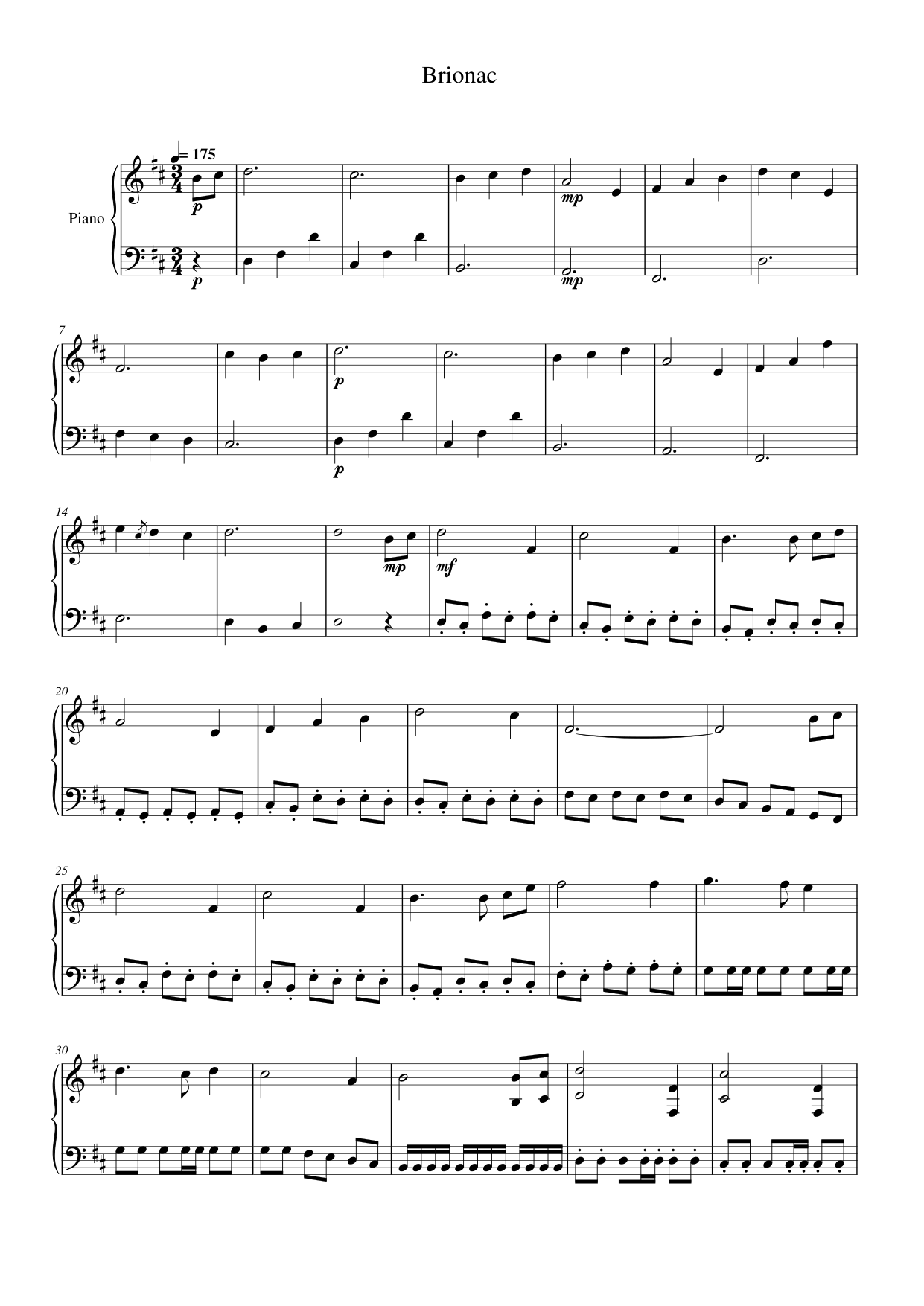 Brionac Piano Sheet Music Page 1 Free PDF