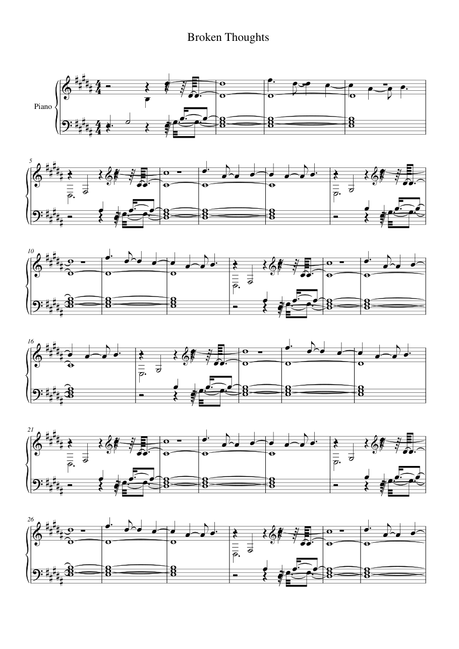 Broken Thoughts Piano Sheet Music Score Page 1