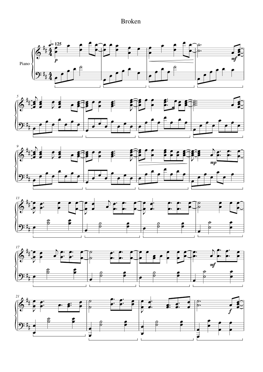 Broken Piano Sheet Music Score Page 1