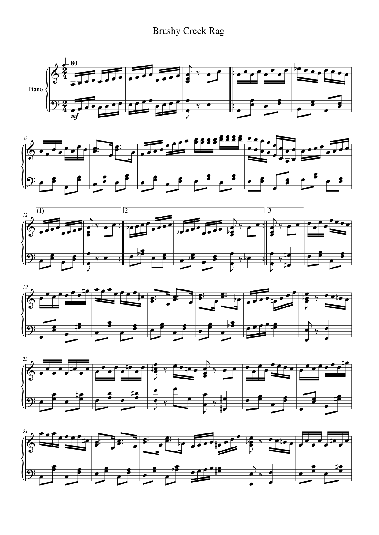 Brushy Creek Rag Piano Sheet Music Page 1 Free PDF