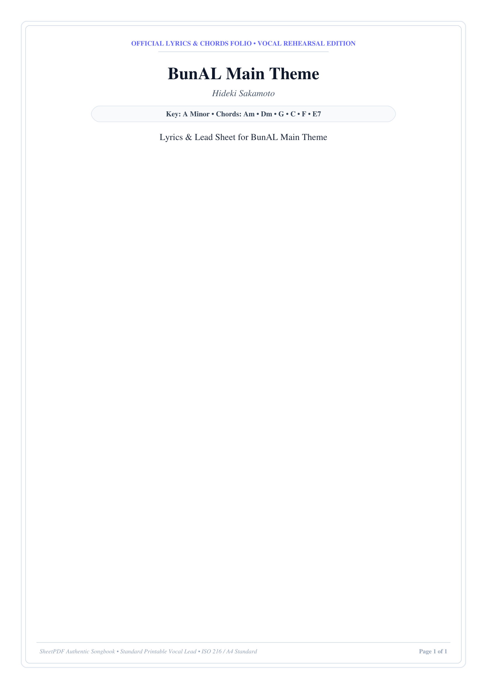 BunAL Main Theme Piano Sheet Music Page 1 Free PDF