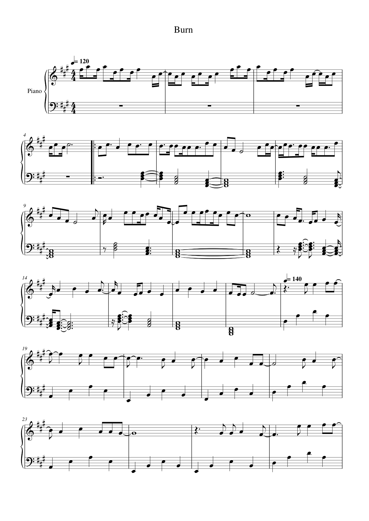 Burn Piano Sheet Music Score Page 1