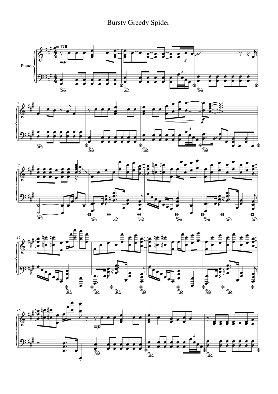 Bursty Greedy Spider Piano Sheet Music Page 1 Free PDF