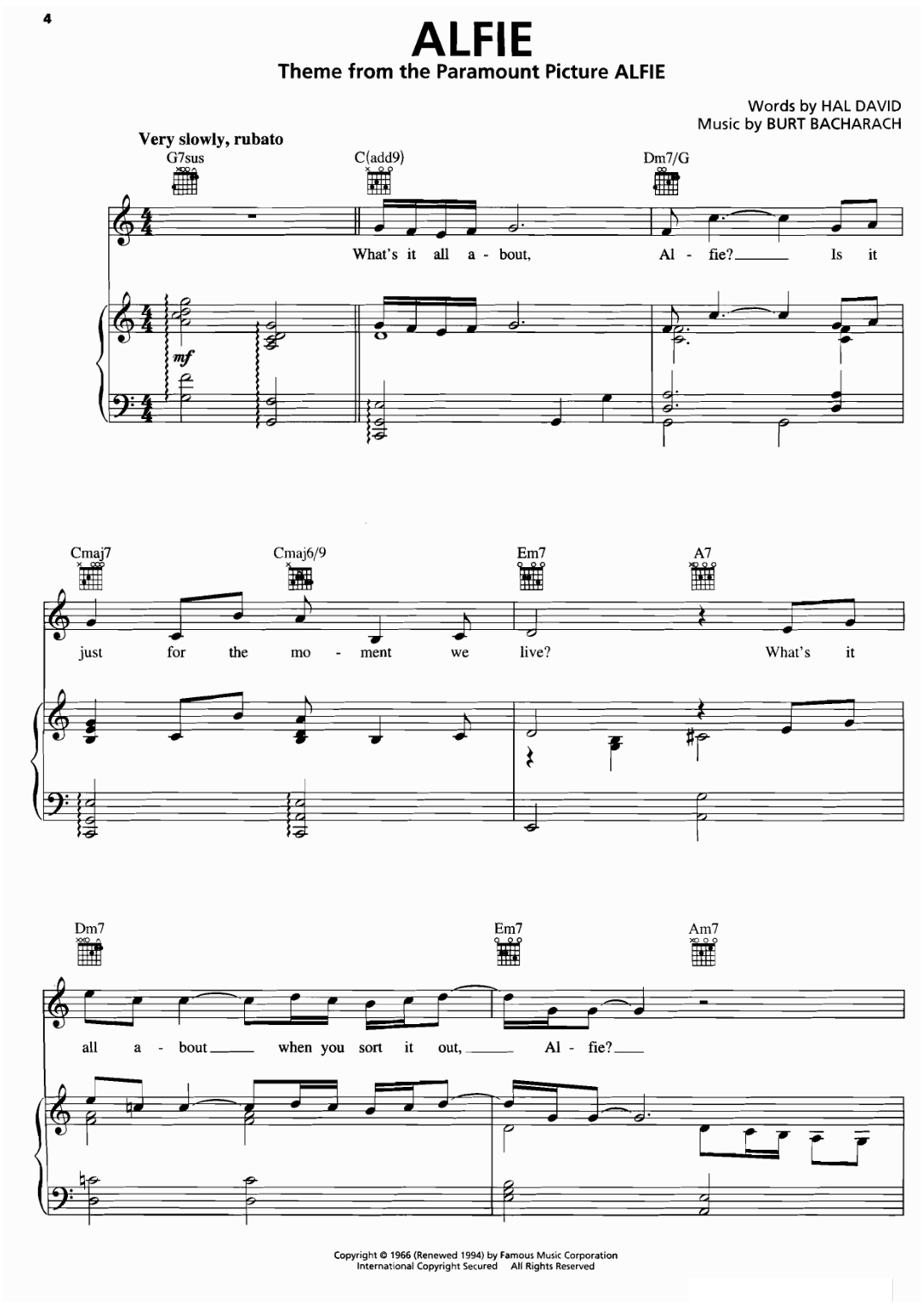 Alfie Piano Sheet Music Page 1 Free PDF