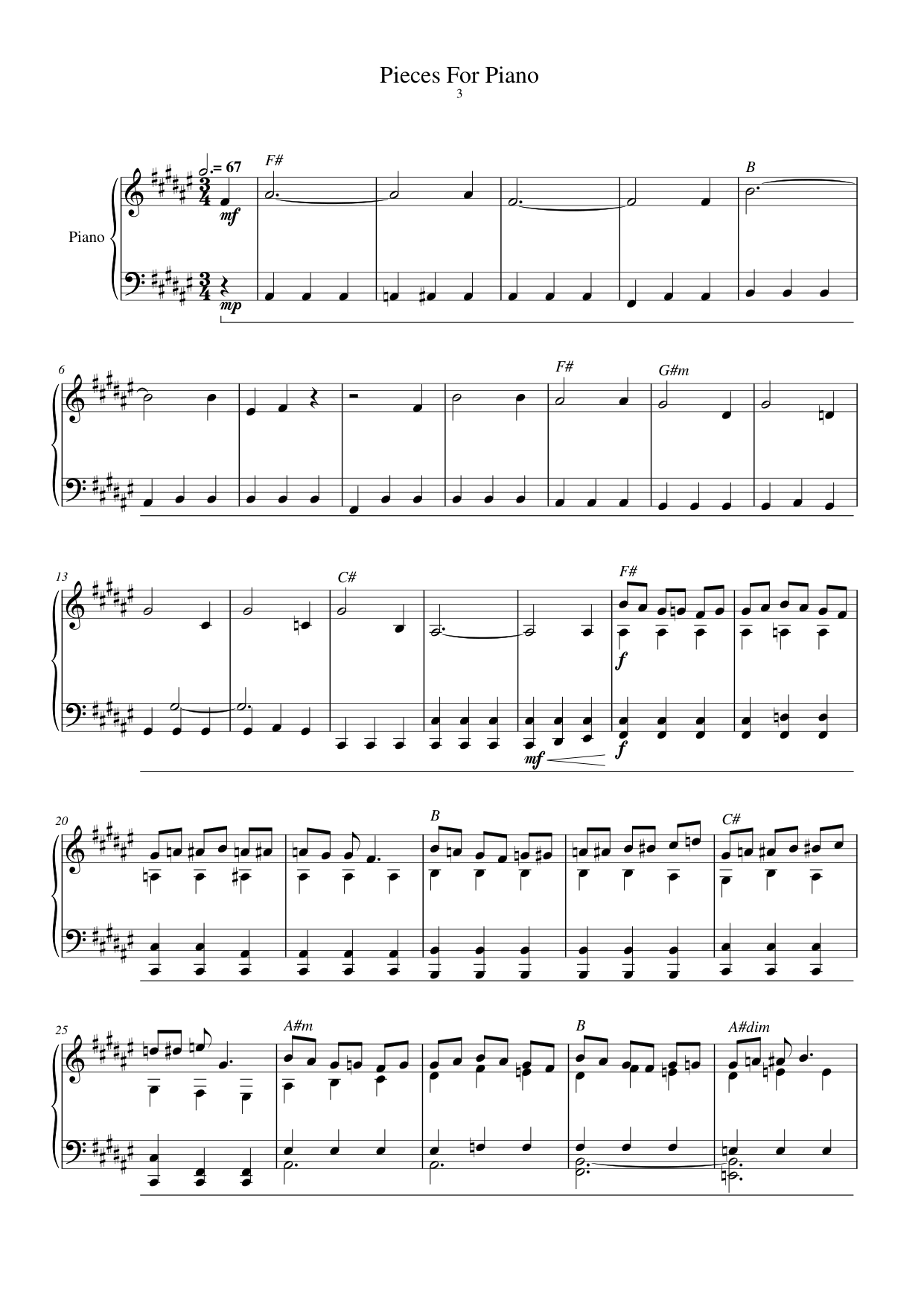 Butterfly Piano Sheet Music Score Page 1