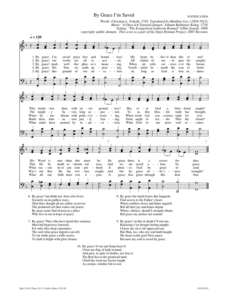 By Grace I'm Saved Piano Sheet Music Page 1 Free PDF