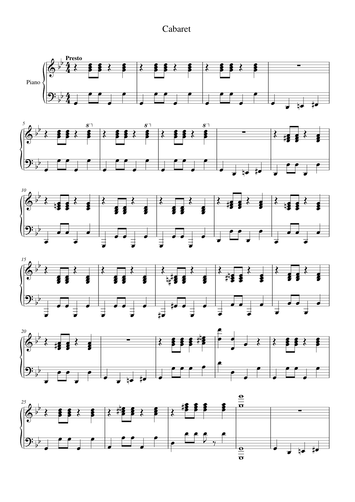 Cabaret Piano Sheet Music Score Page 1