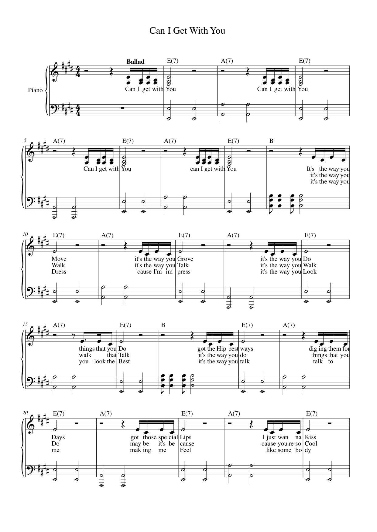 Can I Get With You Piano Sheet Music Score Page 1